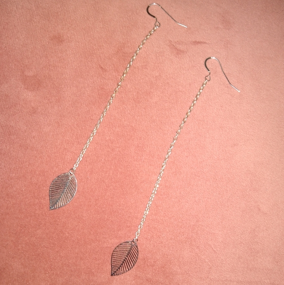 Solid 925 Sterling Silver Ear Wires Long Chain Earrings Dangle Leaf Leaves KATTA - Picture 5 of 7
